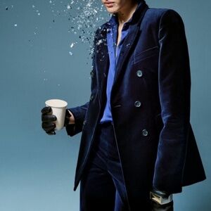 Zara SET  double-breasted velvet jacket + pants midnight blue zw collection